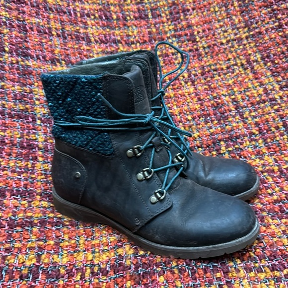 The North Face Dark Brown Leather Knit Top Combat Boots Women's Size 7 ½ - Picture 2 of 11